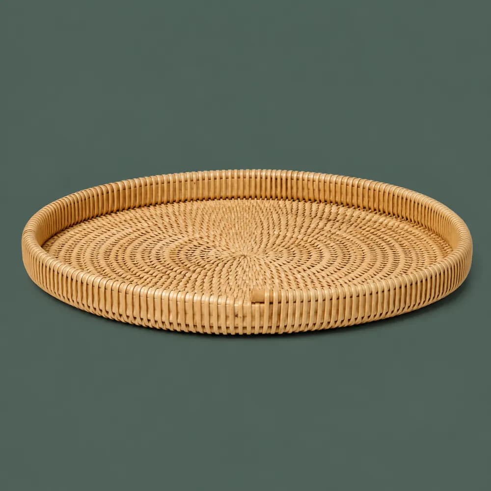 Round Tray 360, piece ON-B-01, woven in Rattan, photographed as it is.
