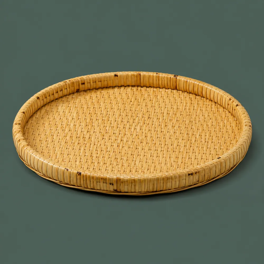 Round Tray 360, piece ON-B-02, woven in Rattan, photographed as it is.