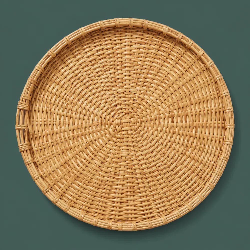 Round Tray 440, piece ON-B-03, woven in Rattan, photographed as it is.