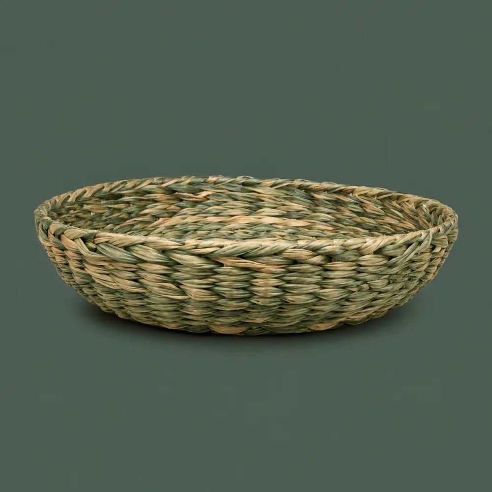 Shallow Bowl 300, piece ON-B-05, woven in Rush, photographed as it is.
