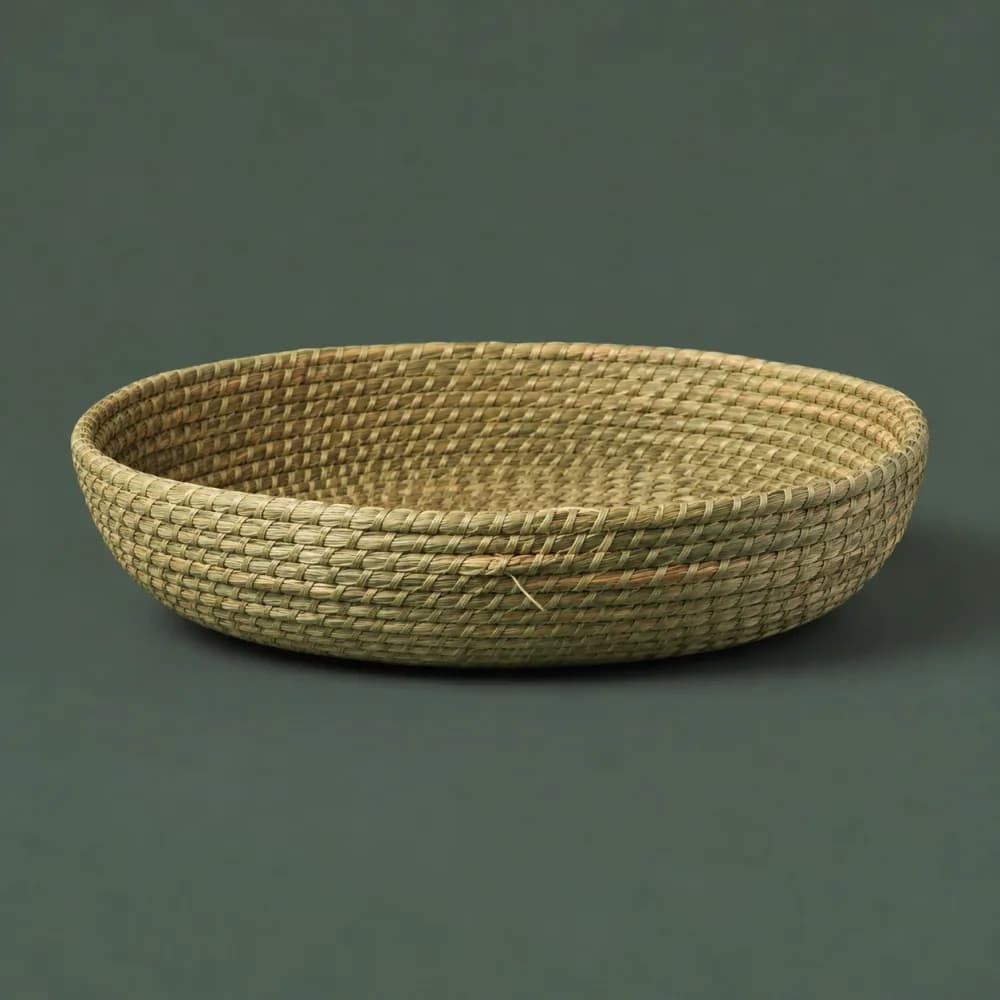 Shallow Bowl 300, piece ON-B-06, woven in Rush, photographed as it is.