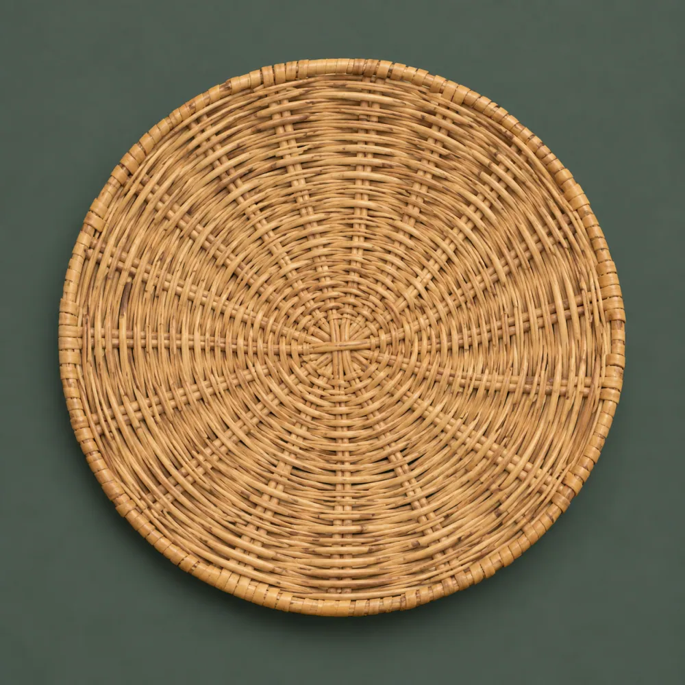 Wall Disc 500, piece ON-D-01, woven in Rattan, photographed as it is.