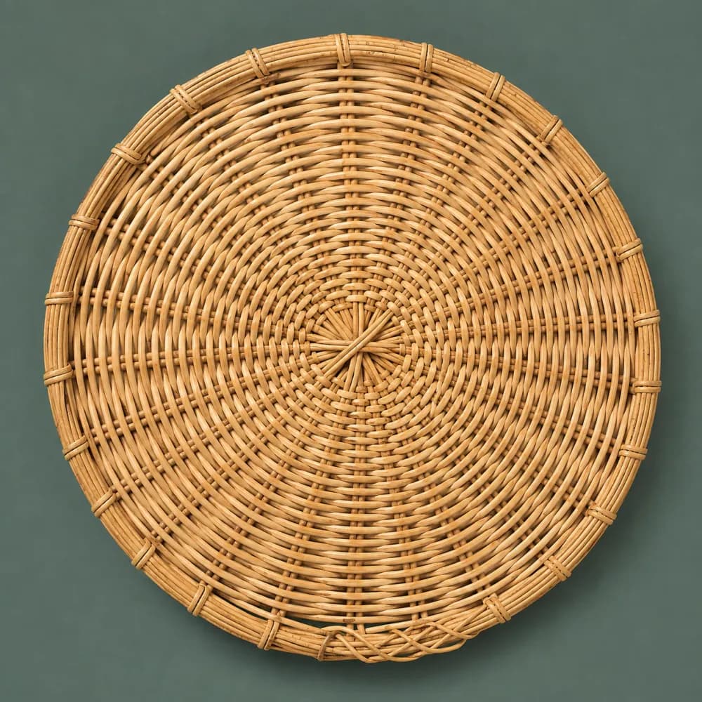 Wall Disc 500, piece ON-D-02, woven in Rattan, photographed as it is.