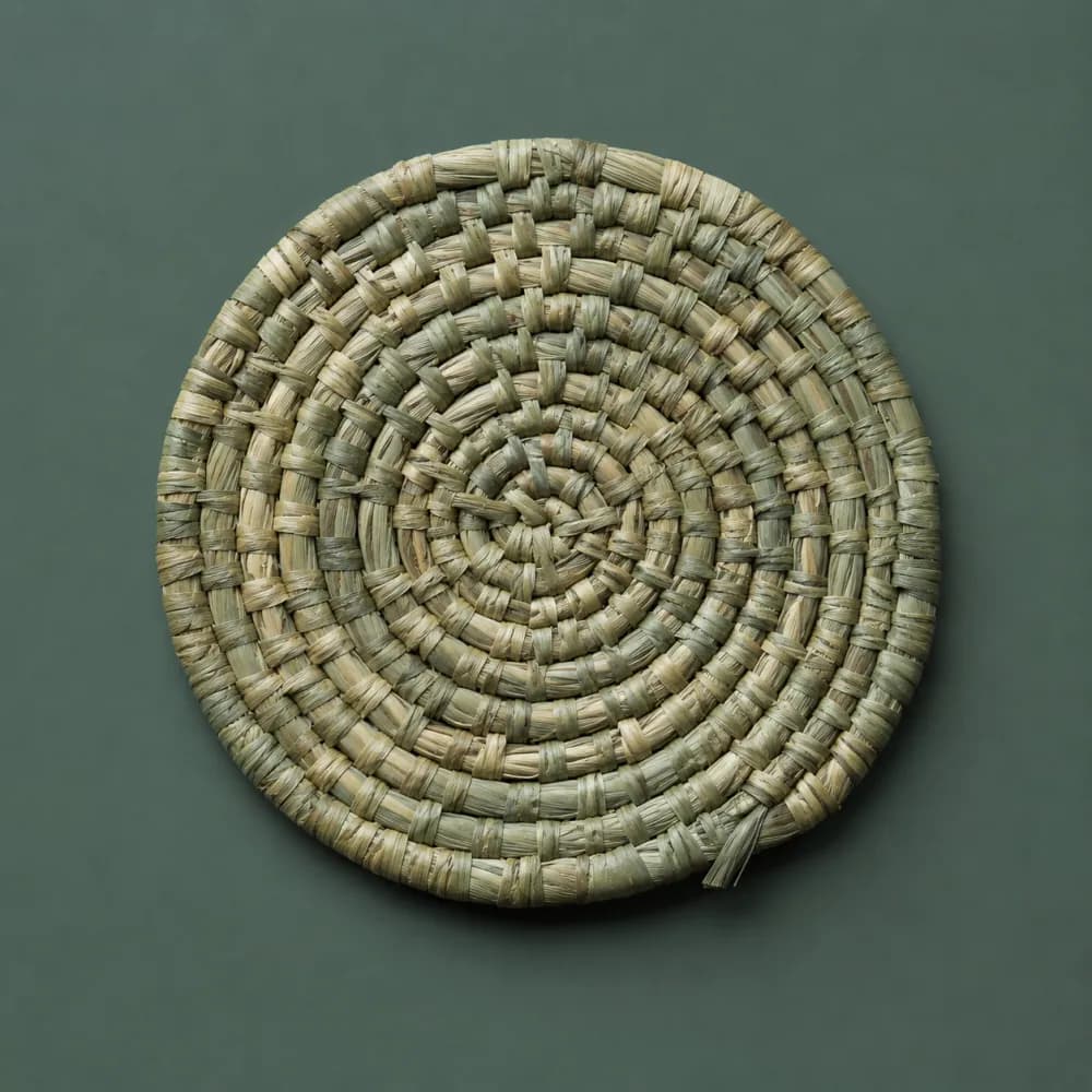 Trivet 200, piece ON-F-03, woven in Rush, photographed as it is.