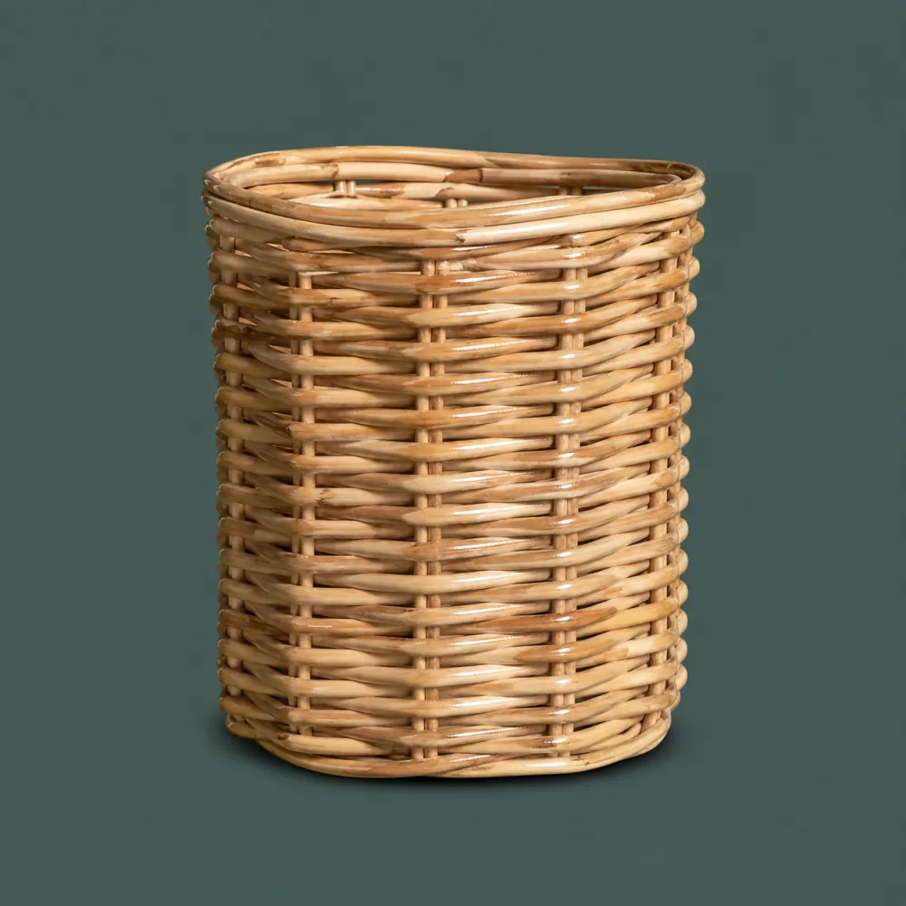 Pen Pot 100, piece ON-F-05, woven in Rattan, photographed as it is.