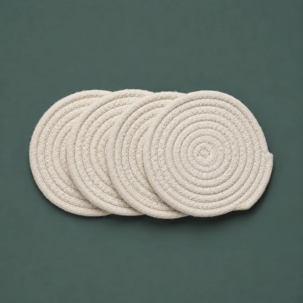 Cord Coaster Set ×4, piece ON-F-07, woven in Cotton cord, photographed as it is.