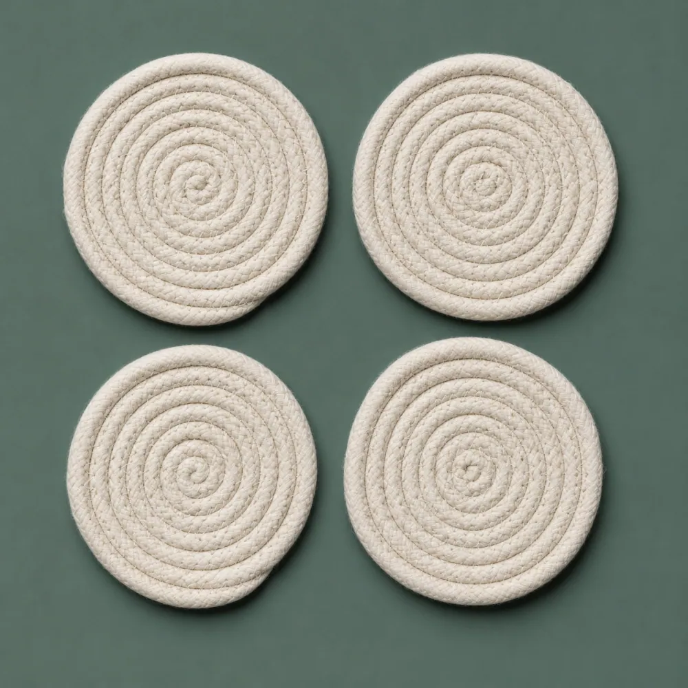 Cord Coaster Set ×4, piece ON-F-08, woven in Cotton cord, photographed as it is.