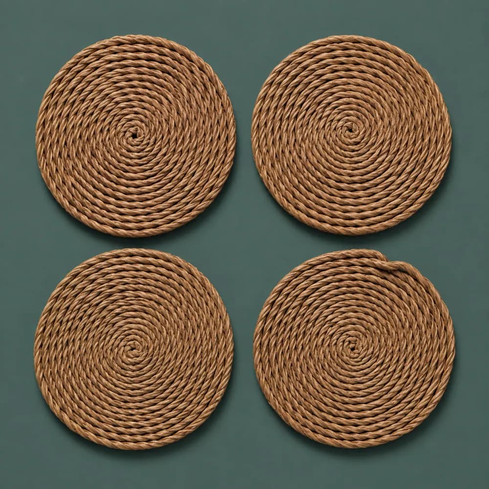 Paper Cord Coaster Set ×4, piece ON-F-12, woven in Paper cord, photographed as it is.