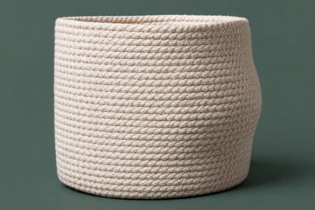 The visible flaw on ON-B-09: The wall bulges 3 mm on the right side. Two stitch loops stand proud on the inside near the base.