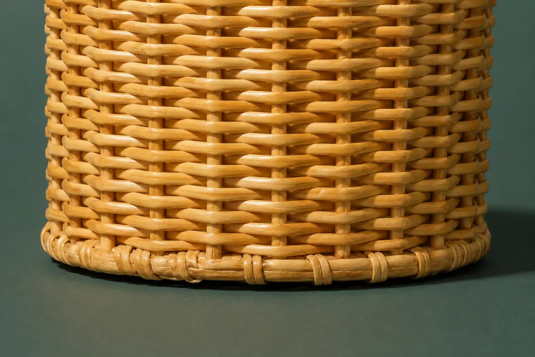 The visible flaw on ON-C-02: The lower edge is 4 mm out of level across the diameter. One stake end is visible inside near the top ring.