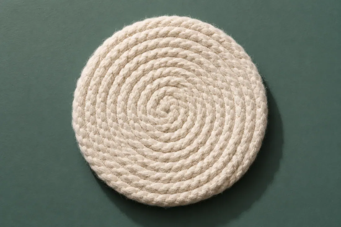The visible flaw on ON-F-08: One coaster is 3 mm out of round. Another has a stitch loop standing proud on the face.